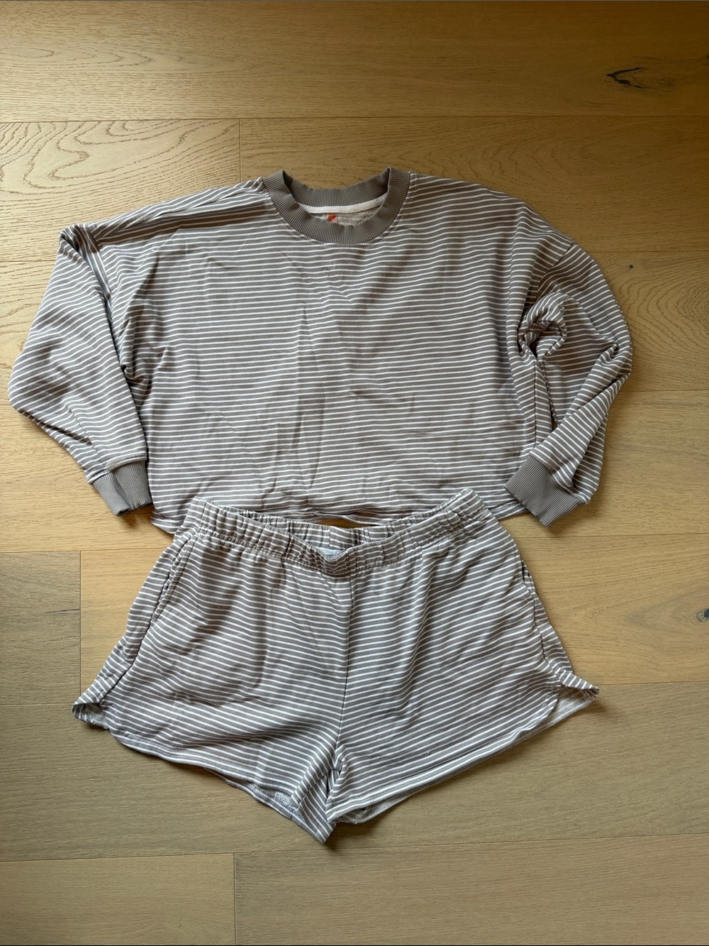 Mono B Striped Taupe and White Womens Set